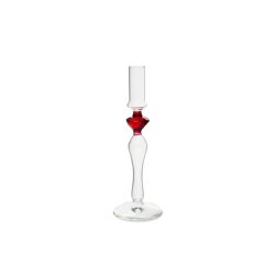 H&H Transparent Borosilicate Glass Candle Holder With Red Decoration One Flame 245 Cm