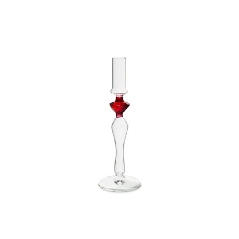 H&H Transparent Borosilicate Glass Candle Holder With Red Decoration One Flame 245 Cm
