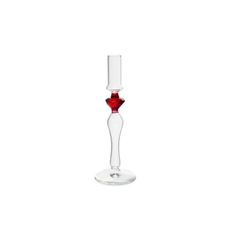 H&H Transparent Borosilicate Glass Candle Holder With Red Decoration One Flame 245 Cm