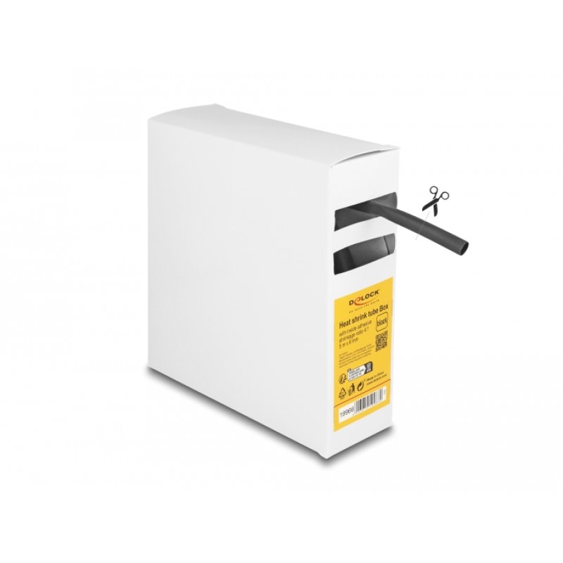 DeLOCK Heat shrink tube Box, with inside adhesive, shrinkage ratio 4:1, 5 m x 6 mm black