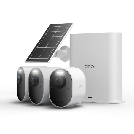 Arlo Ultra 3 Kamera Weiß 3er Set inkl. Smart Hub und Solarpanel 4K Auflösung, WLAN, Akku/Solarstrom, IP65 Wetterfest,
