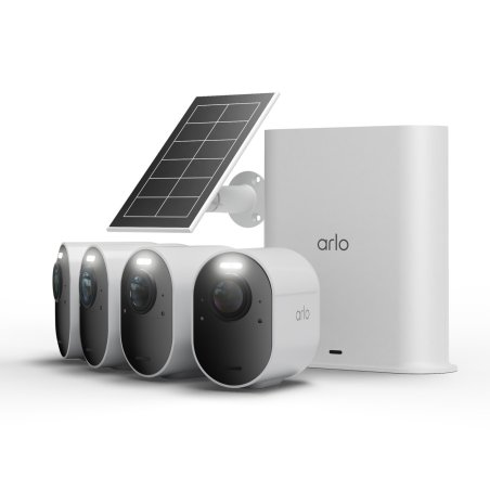 Arlo Ultra 3 Kamera Weiß 4er Set inkl. Smart Hub und Solarpanel 4K Auflösung, WLAN, Akku/Solarstrom, IP65 Wetterfest,
