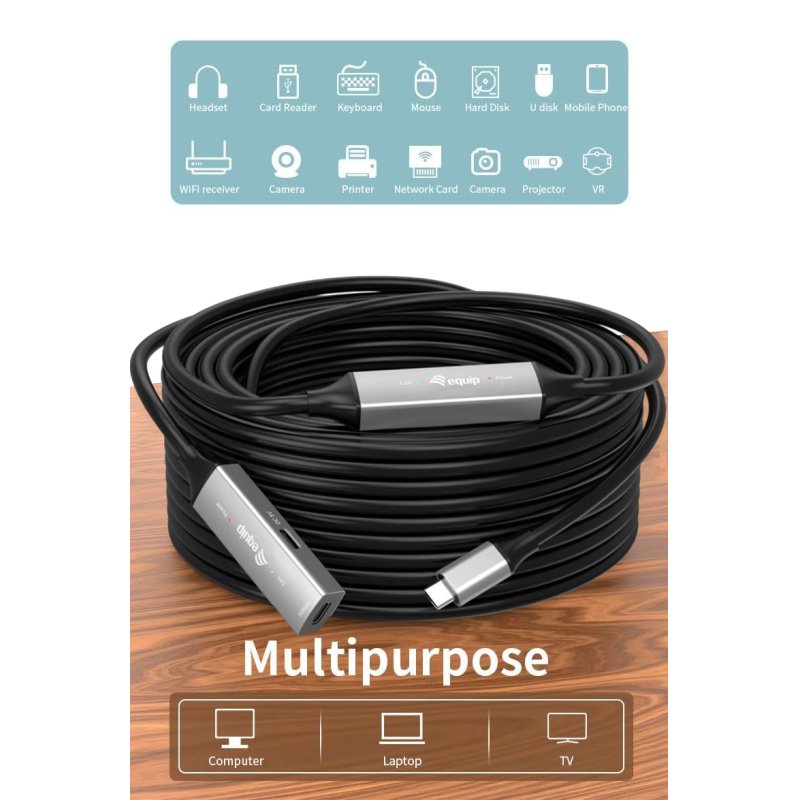 Equip Kabel USB-C3.2-C Gen1 Akt.Erweit.St/Bu 10.00m schwarz