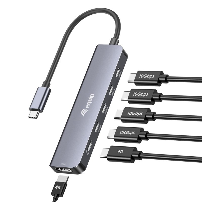 Equip Adapter USB-C-HDMI/3xUSB-C/USB PD 4K/ 60Hz 0.25m Alu.