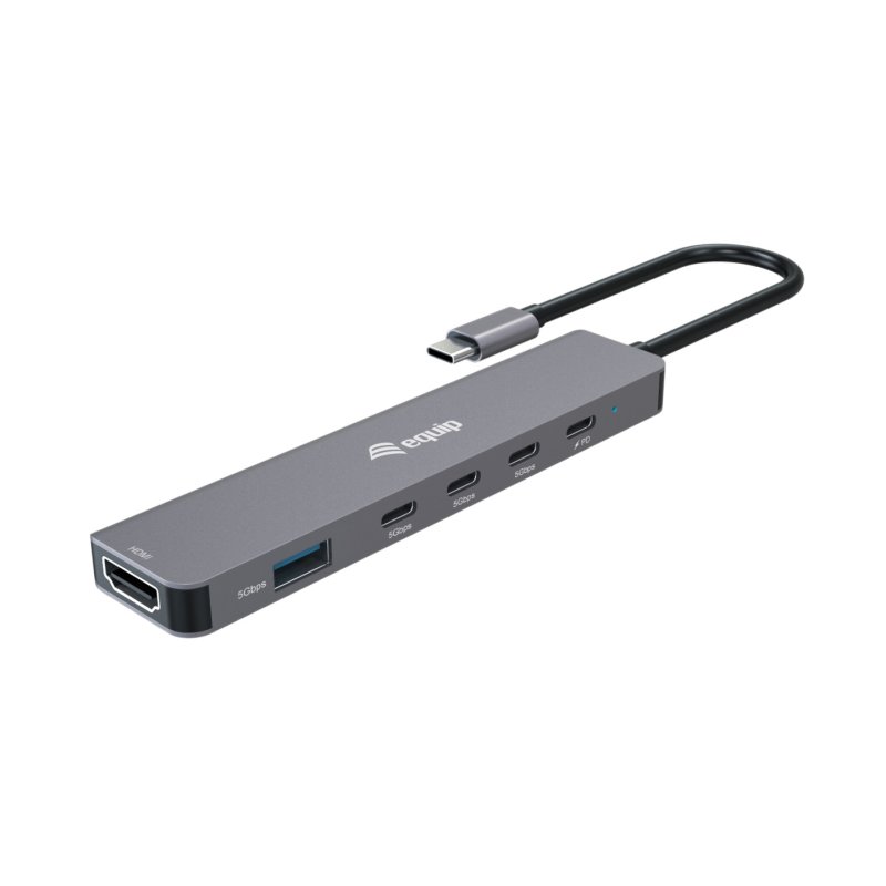 Equip Adapter USB-C-HDMI/4xUSB-C/USB-A 4K/ 60Hz 0.25m Alu.
