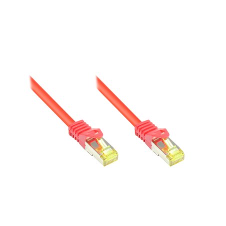 GoodConnections RJ45 Patchkabel mit Cat. 7 Rohkabel und Rastnasenschutz (), S/FTP, PiMF, halogenfrei, 500MHz, OFC, rot,