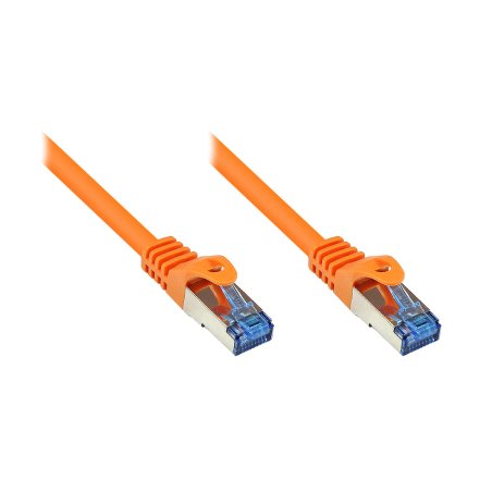 GoodConnections Patchkabel mit Rastnasenschutz, Cat. 6A, S/FTP, PiMF, halogenfrei, 500MHz, orange, 0,25m,