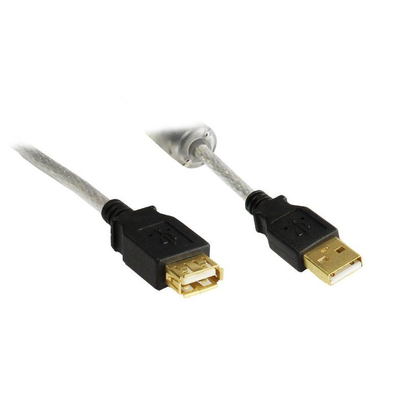 Alcasa USB 2.0 AM/AF 3m USB cable USB A Black, Transparent