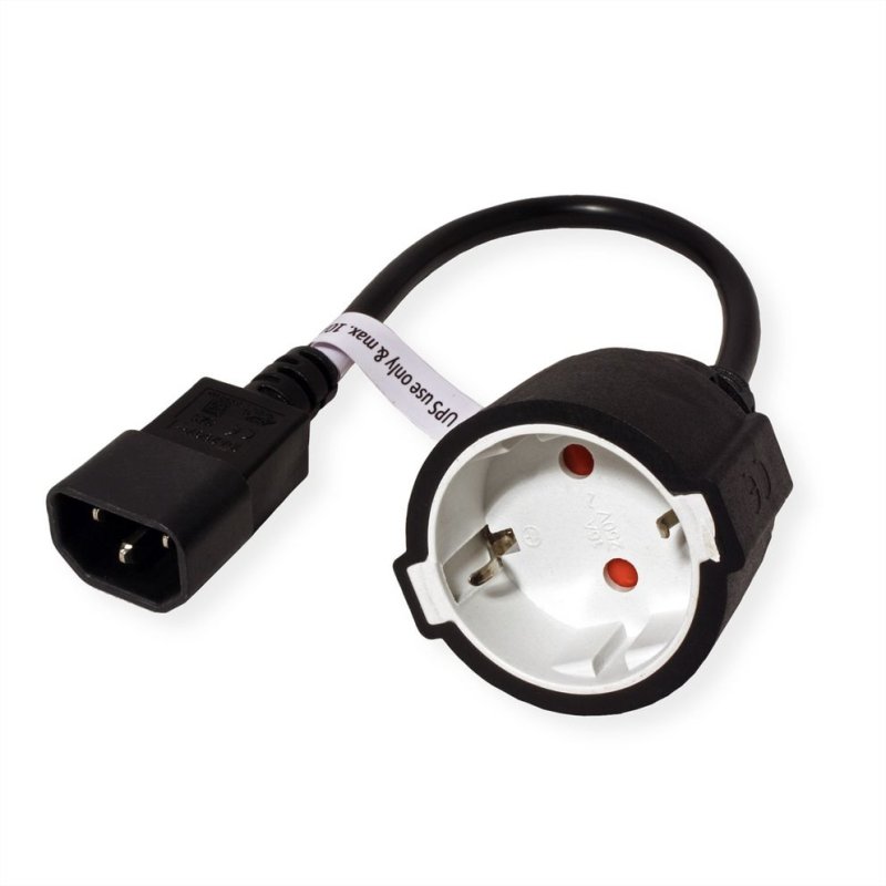 VALUE Netzkabel, C14 auf CEE7/3, max. 10A (2300W), nur fr Verwendung an USV, schwarz, 0,3 m