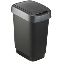 Rotho Twist Waste Bin 10l with Lid - Plastic BPA-Free Black/Silver 10l