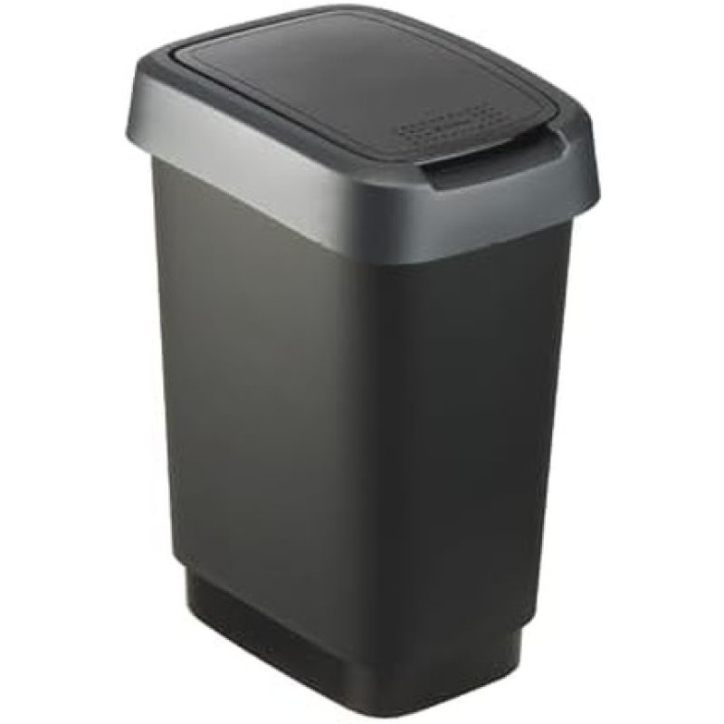 Rotho Twist Waste Bin 10l with Lid - Plastic BPA-Free Black/Silver 10l