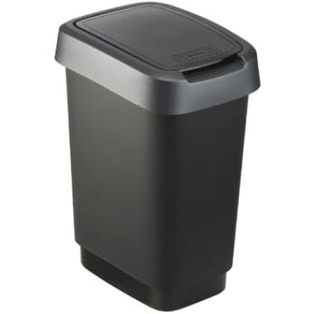Rotho Twist Waste Bin 10l with Lid - Plastic BPA-Free Black/Silver 10l