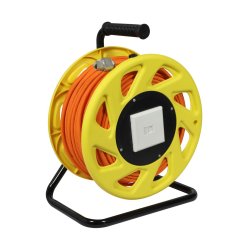 Synergy21 Kabeltrommel, CAT6A, 90m, CAT7A Rohkabel S-STP(S/FTP), mit 2x Buchsen RJ45(CAT6A), LSZH,