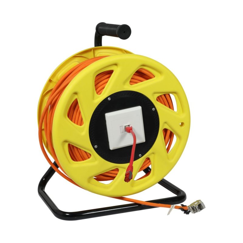 Synergy21 Kabeltrommel, CAT6A, 90m, CAT7A Rohkabel S-STP(S/FTP), mit 2x Buchsen RJ45(CAT6A), LSZH,