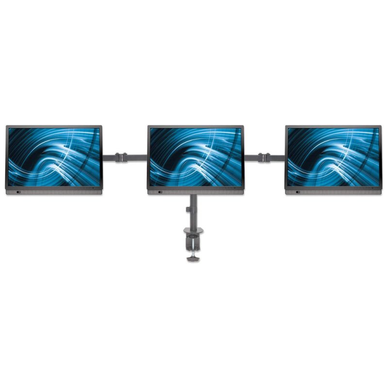 Manhattan Triple Desk Mount for TV & Monitors, For screens: 10" to 27", Clamp Assembly, VESA compatability: 75x75 and