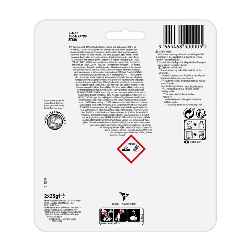 Harpic 3665468500003 bathroom/toilet cleaner Rim block Eucalyptus Deodorizer block