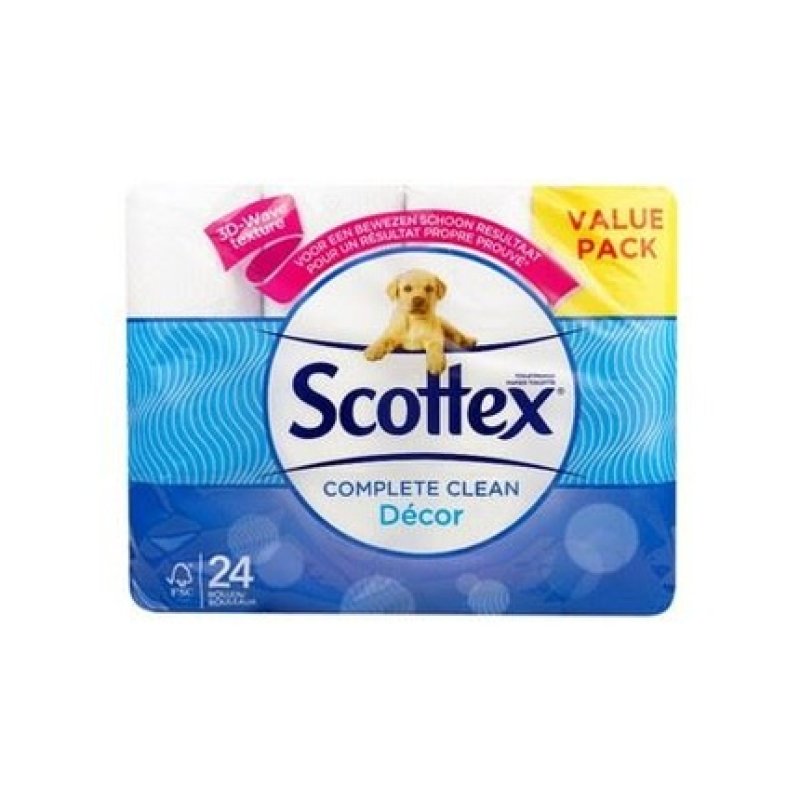 Scottex Complete Clean Decor 2ply Toilet Paper 24 Rolls