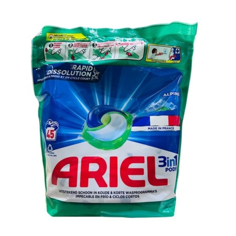 Ariel 3in1 Pods Alpine 45 Pods 9135g Powerful Stain Removal & Longlasting Freshness