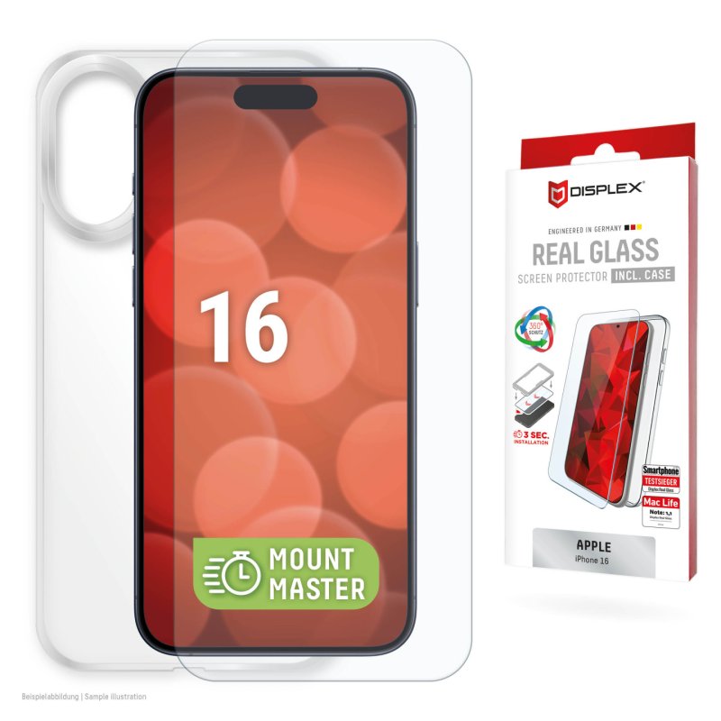 Displex Screen Protector Case for Apple iPhone 16, scratch resistant