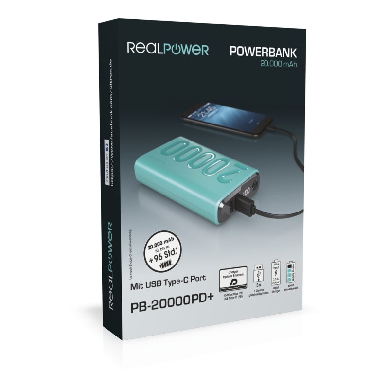 RealPower Powerbank PB-20000 PD light blue
