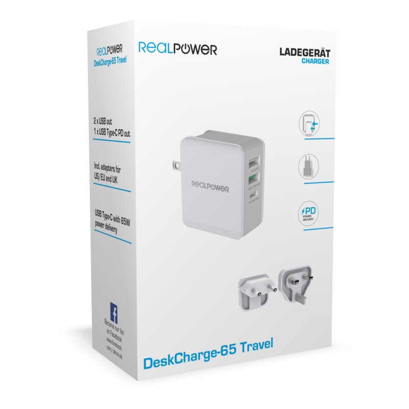 RealPower DeskCharge-65 Travel Universel Gris Secteur Intérieure