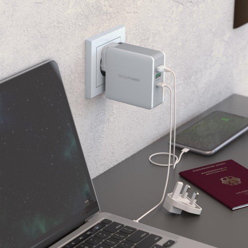 RealPower DeskCharge-65 Travel Universel Gris Secteur Intérieure