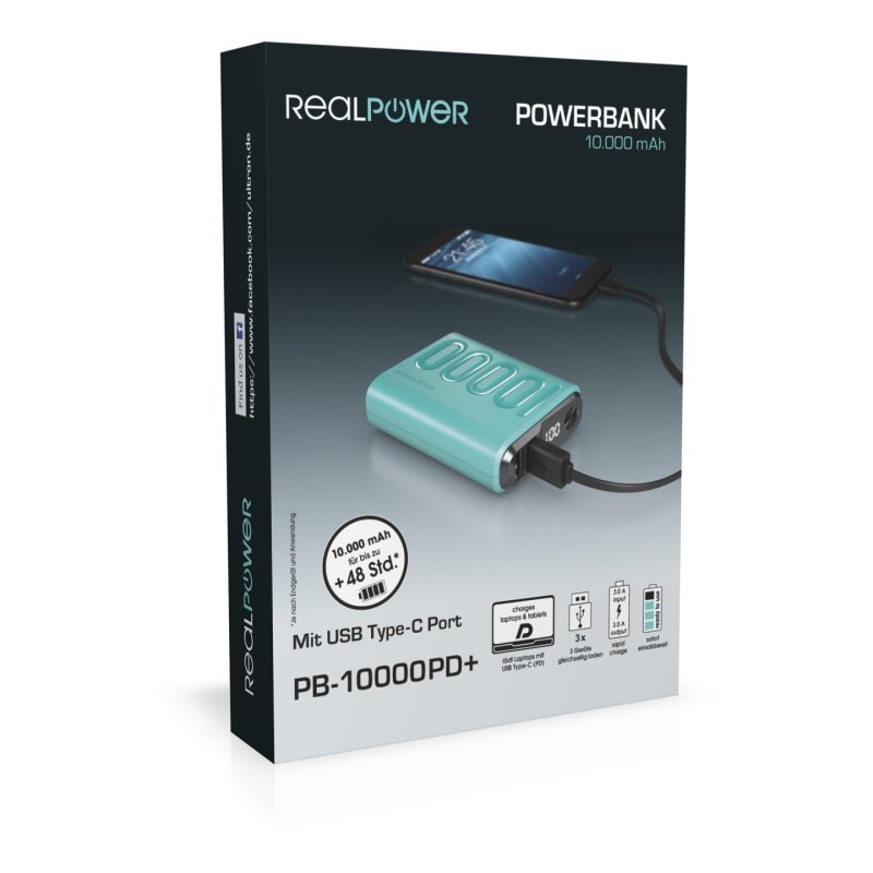 RealPower B-10000PD Nutopia 10000 mAh Bleu