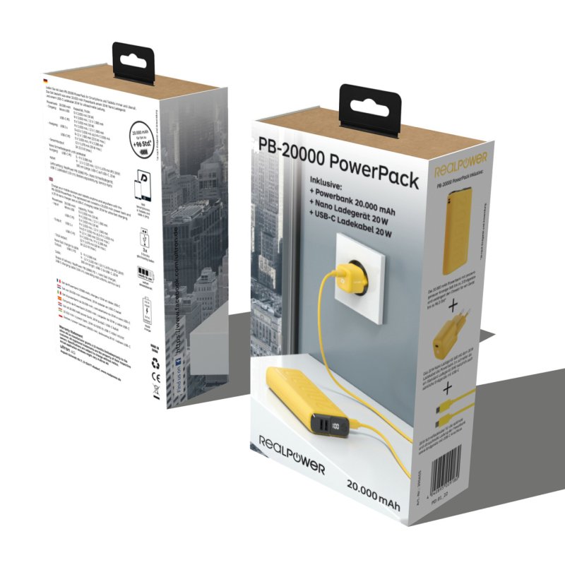 RealPower Powerbank PB-20000 Set gelb 20.000mAh