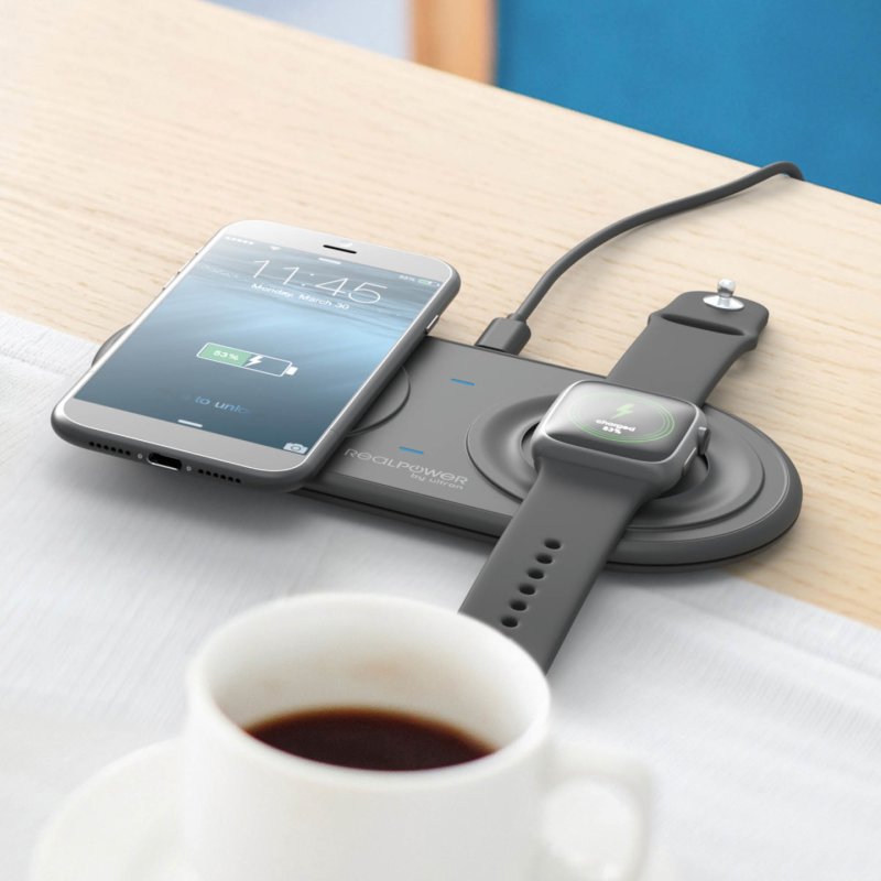RealPower ChargeAIR Duo Smartphone, Smartwatch Noir USB Intérieure