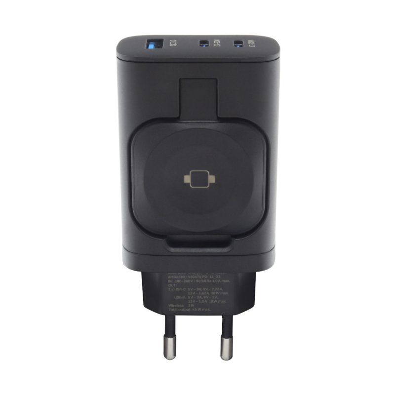 RealPower 450476 mobile device charger Power bank, Smartwatch, Tablet Black AC Wireless charging Fast charging Indoor