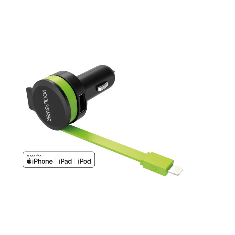 RealPower 257637 chargeur d'appareils mobiles Universel Noir, Vert Allume-cigare Auto
