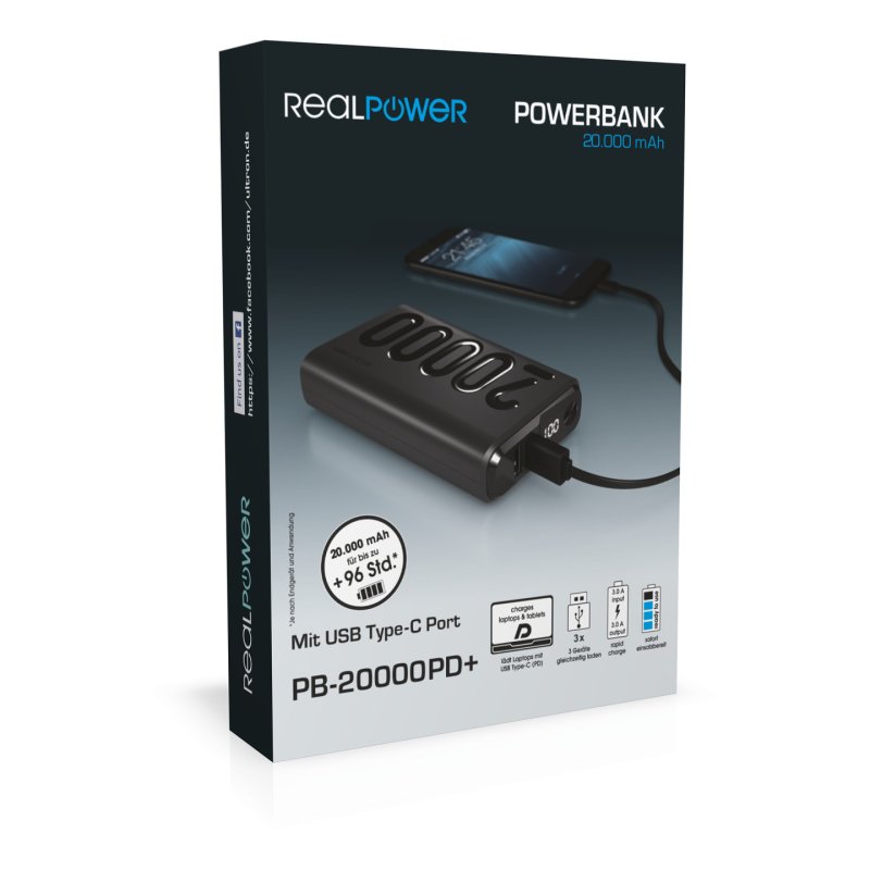 RealPower PB-20000PD 20000 mAh Noir
