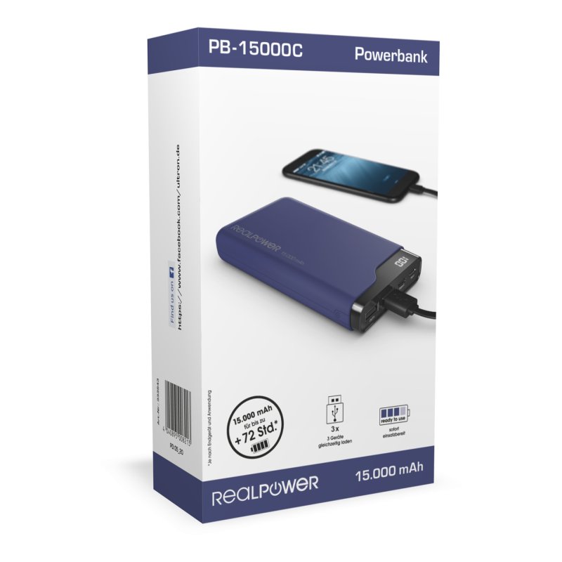 RealPower Powerbank PB-15000C Navy Blue 15.000mAh