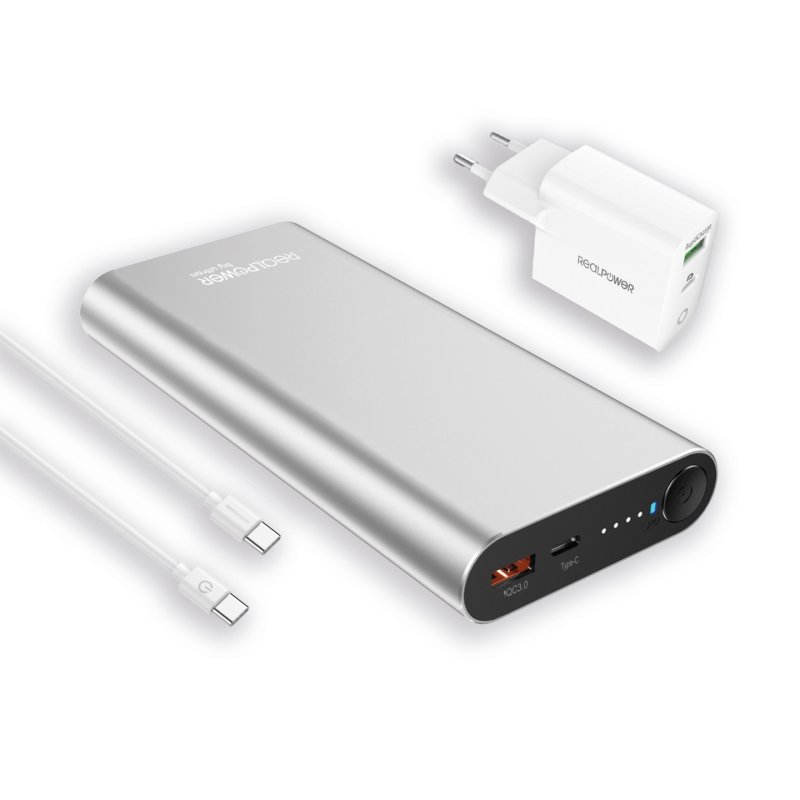 RealPower Powerbank PB-20000PD Pro Set silber 20.000mAh