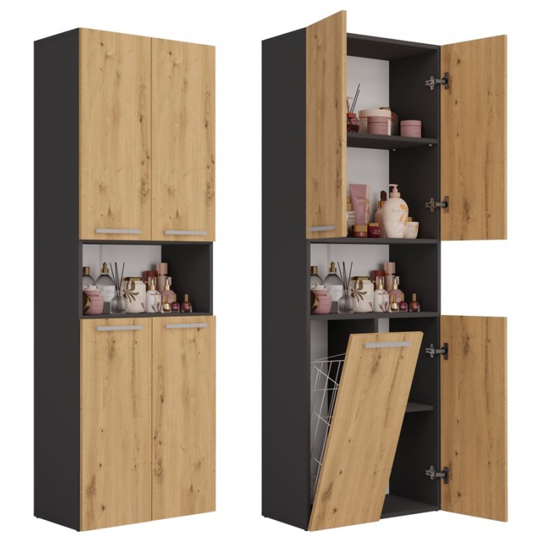 Topeshop NEL 1K DK ANT/ART KP bathroom storage cabinet Graphite, Oak