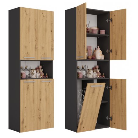 Topeshop NEL 1K DK ANT/ART KP bathroom storage cabinet Graphite, Oak