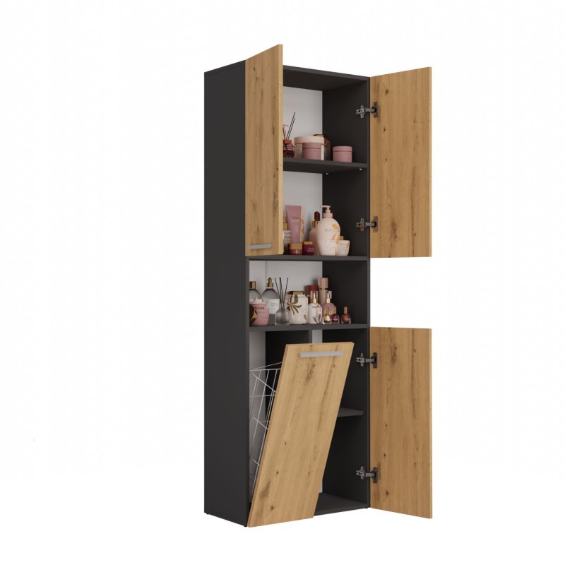 Topeshop NEL 1K DK ANT/ART KP armoire de rangement de salle de bain Graphite, Chêne
