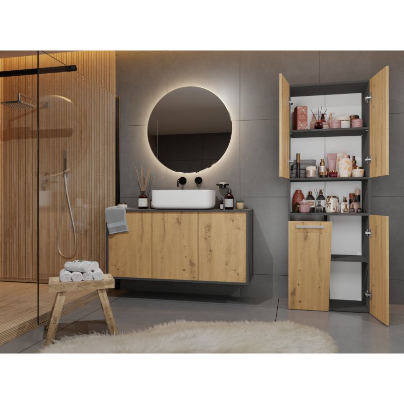 Topeshop NEL 1K DK ANT/ART KP armoire de rangement de salle de bain Graphite, Chêne