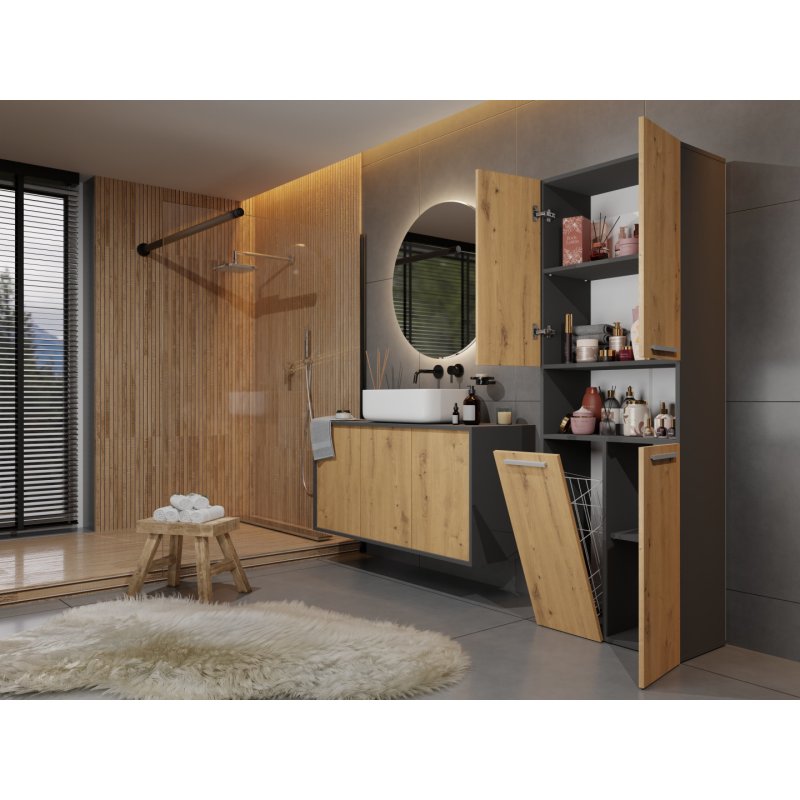 Topeshop NEL 1K DK ANT/ART KP armoire de rangement de salle de bain Graphite, Chêne