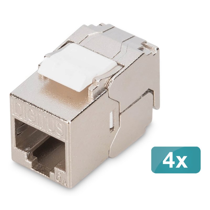 Digitus CAT 6A compact keystone module, shielded, tool-free mounting connection, 4 pcs.