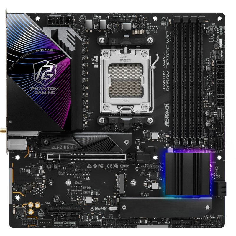 Asrock B850M RIPTIDE WIFI, AMD B850, AM5, Micro ATX, 4 DDR5, HDMI, DP, Wi-Fi 7, 2.5G LAN, RGB, 3x M.2