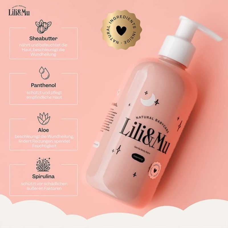 Lili&Mu Pregnancy Body Lotion 300ml with Shea Butter Aloe and Natural Oils - Moisturizing Balm for Dry Skin