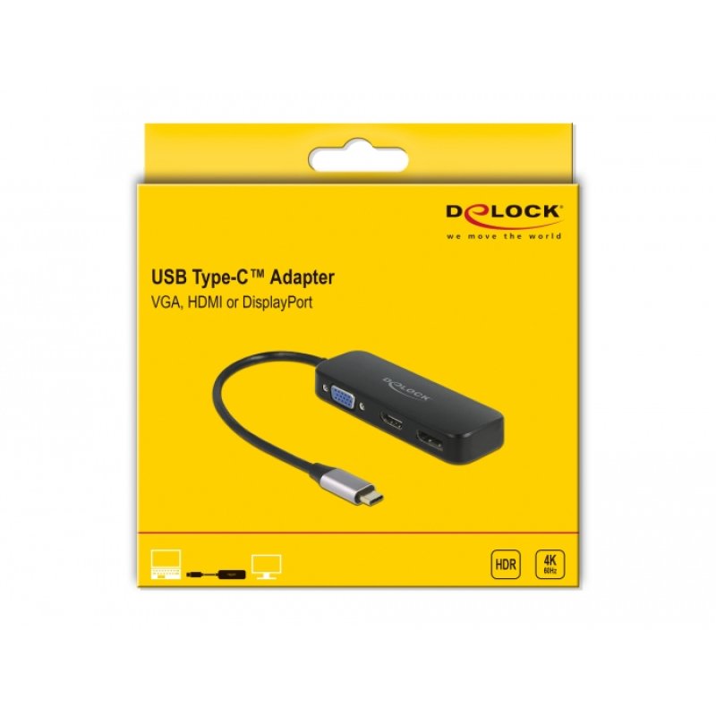 Adapter USB-C - DP HDMI VGA DeLOCK Black