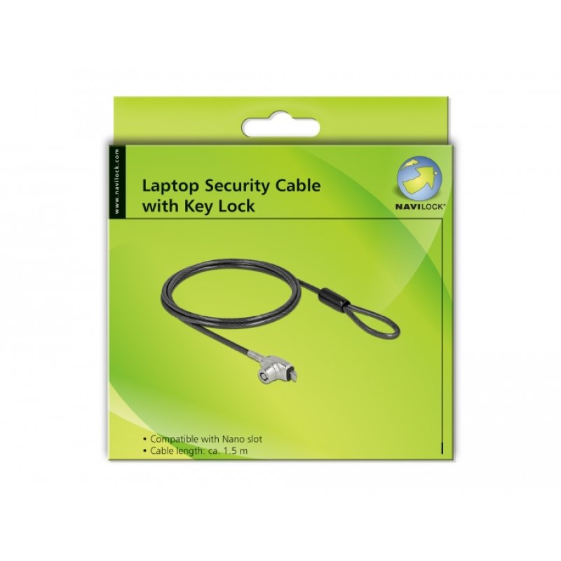 DeLOCK Navilock Laptop Security Cable with Key Lock for HP Nano slot - Carbon steel cable
