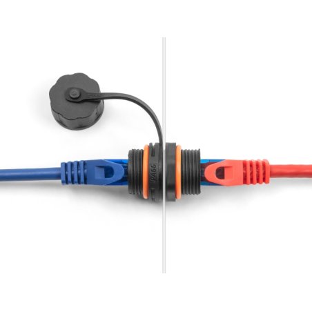 DeLOCK Connecteur de câble RJ45 femelle à RJ45 femelle, Cat.6A, avec filetage M20 et capuchon de protection, IP68,