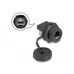DeLock RJ45 Cat.6A Kupplung mit Verschlusskappe zum Einbau IP67 staub- und wasserdicht