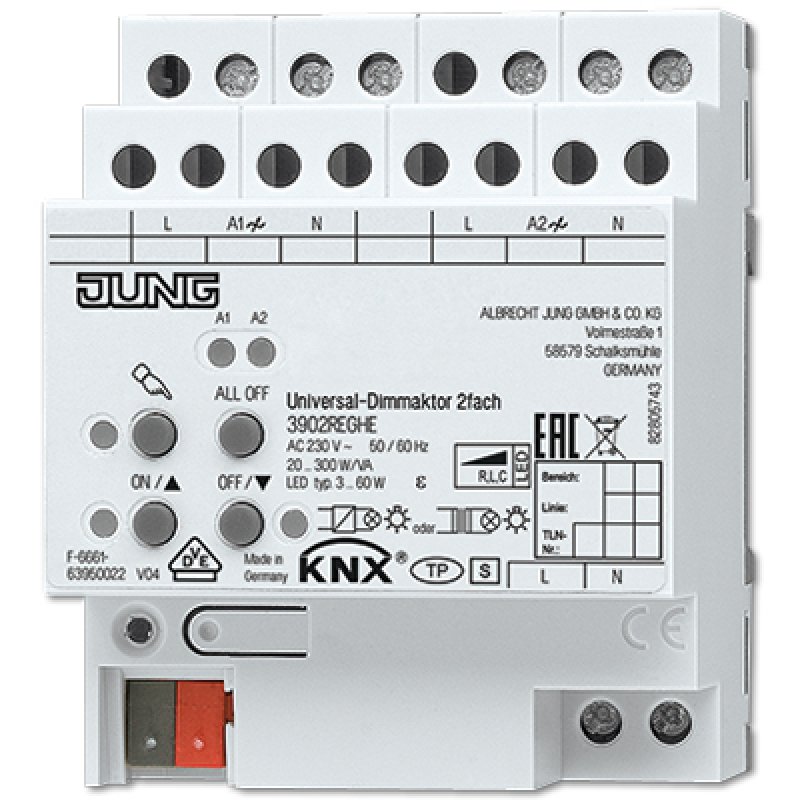Jung 3902REGHE KNX Universal-Dimmaktor 2fach