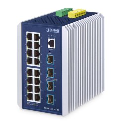 PLANET IP30 Industrial L3 16-Port Géré Gigabit Ethernet (10/100/1000) Aluminium, Bleu