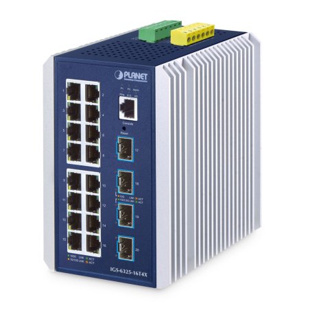 PLANET IP30 Industrial L3 16-Port Géré Gigabit Ethernet (10/100/1000) Aluminium, Bleu