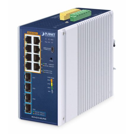 PLANET IP30 Industrial L2/L4 8-Port Managed L2/L4 Gigabit Ethernet (10/100/1000) Aluminium, Blue